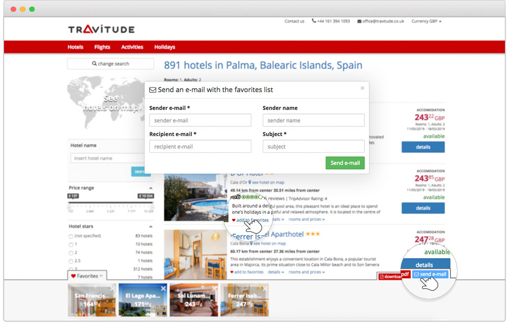 Easily send bespoke offers to customer’s email with Travitude travel booking system